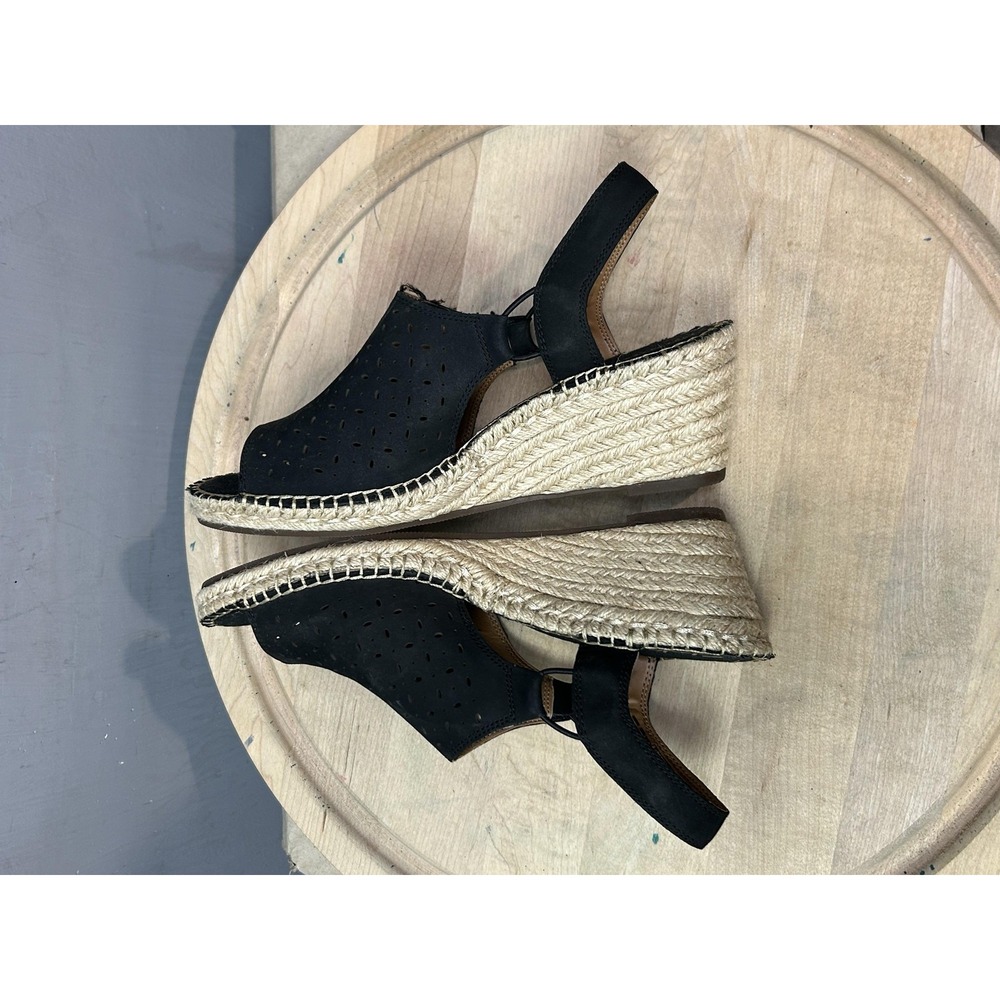 Clarks Artisan Wedge Shoes Womens Size 10 Black Espadrille Slingback Sandals - Picture 10 of 11